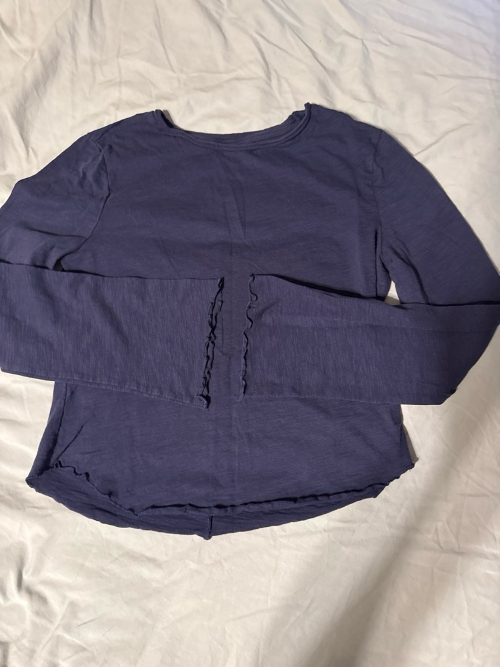 SHEIN Navy Long Sleeve Ruffle Trim Top